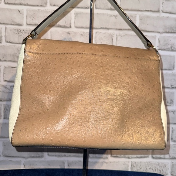 ♠️Kate Spade Houston Street Maria Brown Ivory Foldover Ostrich Shoulder Bag - Picture 9 of 16